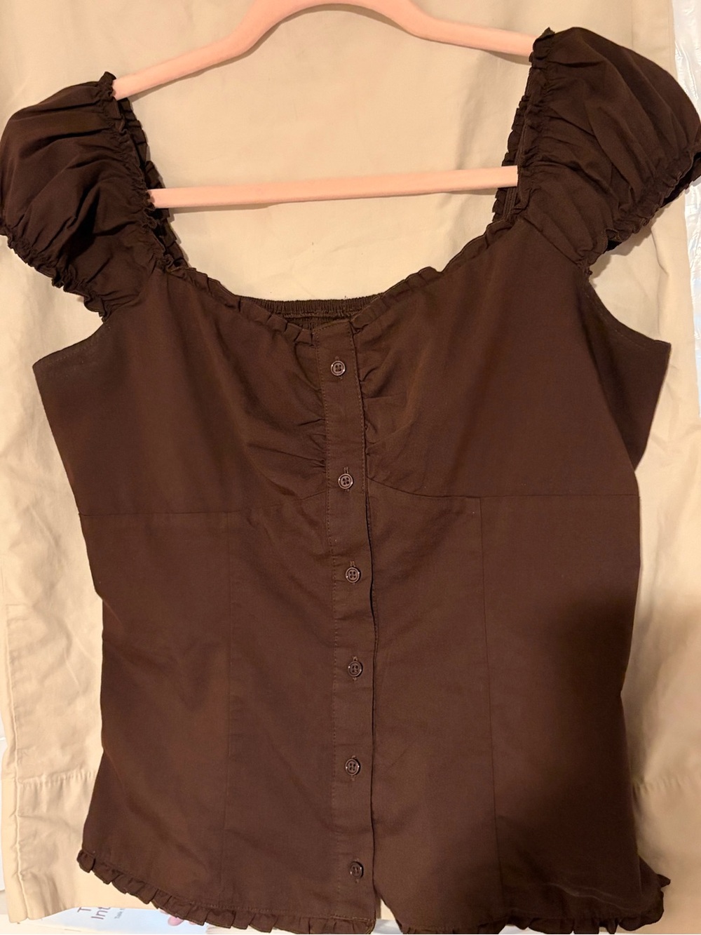 Hollister Brown Puff Sleeve Button-Front Women's Top